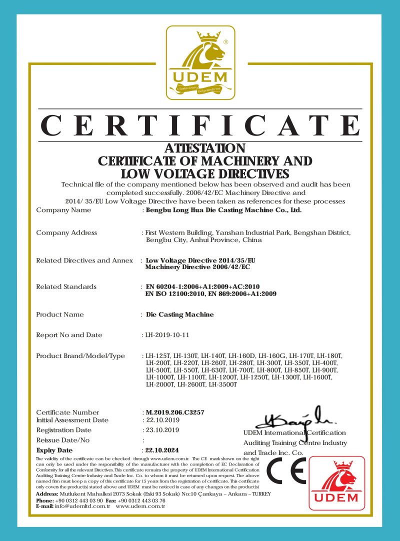 Certificado CE de la máquina de fundición a presión Longhua